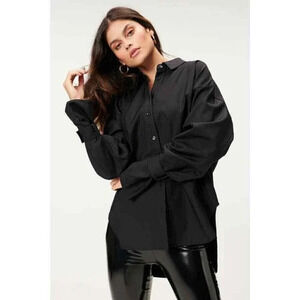 Good American Shirt Womens S/M Size 1/2 Black Tabbed Poplin Classy Basic New